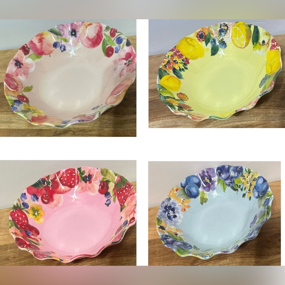 Hobby Lobby Set of 4 Melamine Cereal Salad Bowls Floral/Fruit Berries 8” NEW